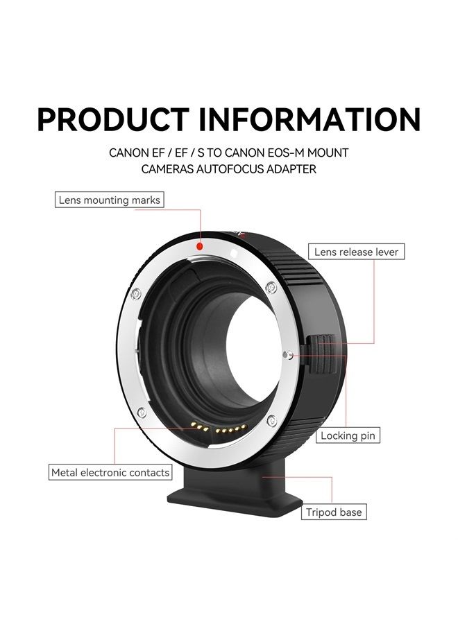 7artisans EF-EOS M Lens Adapter Auto-Focus Lens Speedbooster Converter Ring Compatible for Canon EF/EF-M Lens and Canon EOS M-Mount Camera for Canon M1, M6, M10, M50, M100 - Image 5