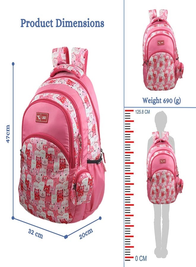 Ligo Catseye 19 Inch Kids Picnic Printed Bag with Free Sipper School Bags for Boys with Bottle Pocket and Front Organizer school bag for girls (Dark Pink) - Image 3