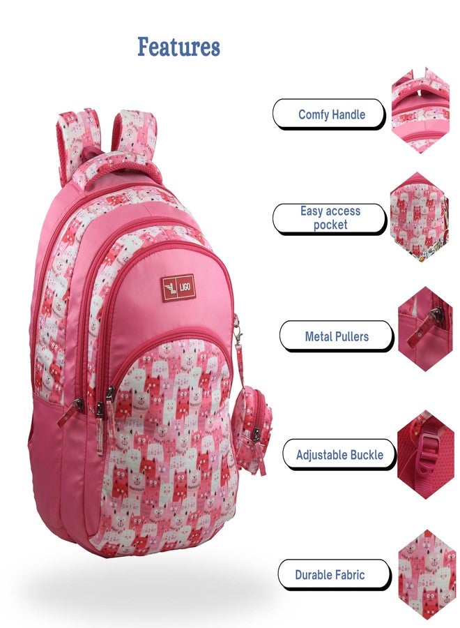 Ligo Catseye 19 Inch Kids Picnic Printed Bag with Free Sipper School Bags for Boys with Bottle Pocket and Front Organizer school bag for girls (Dark Pink) - Image 4