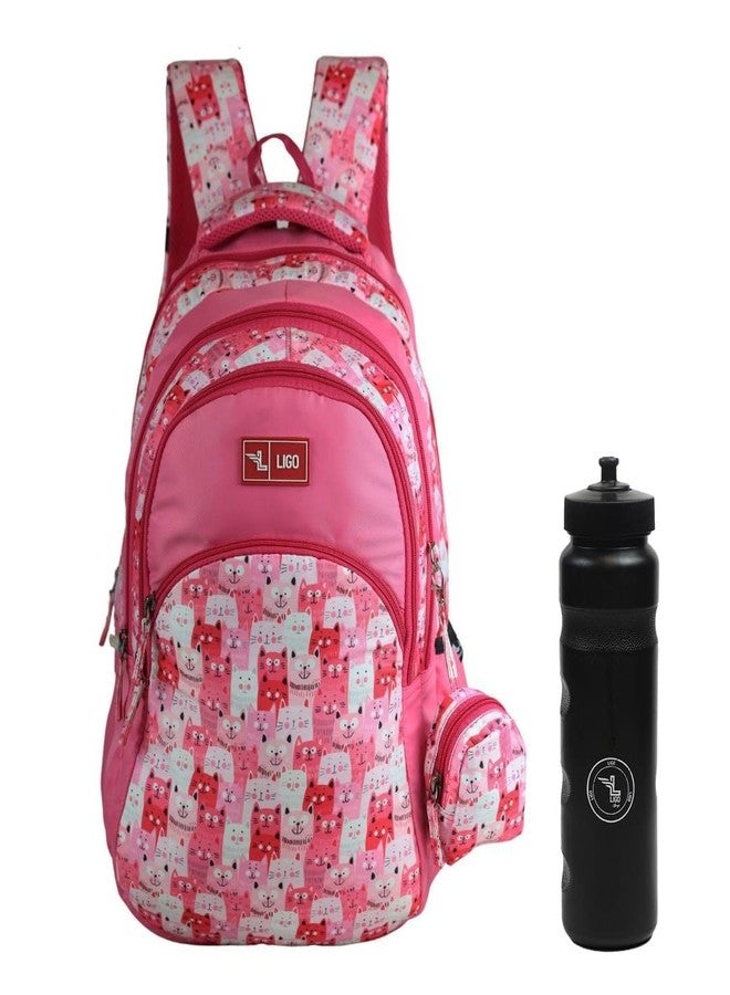 Ligo Catseye 19 Inch Kids Picnic Printed Bag with Free Sipper School Bags for Boys with Bottle Pocket and Front Organizer school bag for girls (Dark Pink) - Image 1
