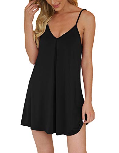 AUHEGN Nightgown for Women Loose Sleepwear V Neck Pajama Dress Soft Nightshirt Sleeveless Nightdress Chemise Black X-Large - Image 5