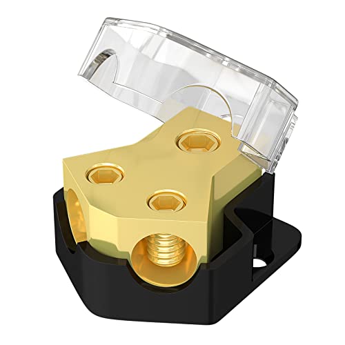 Joinfworld 12V Power Distribution Block Car Audio 2 Way Ground Distribution Block 0/2/4 Gauge in 4/8/10 Gauge Out 12 Volt Amp Distribution Block Splitter for Marine Automotive Car Boat - Image 1