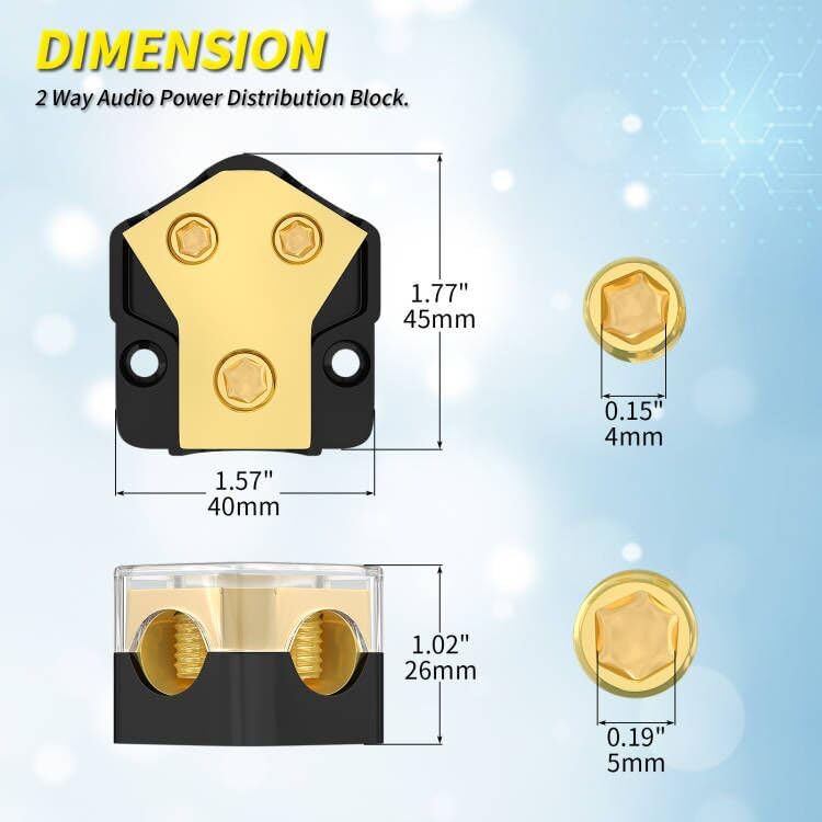 Joinfworld 12V Power Distribution Block Car Audio 2 Way Ground Distribution Block 0/2/4 Gauge in 4/8/10 Gauge Out 12 Volt Amp Distribution Block Splitter for Marine Automotive Car Boat - Image 2