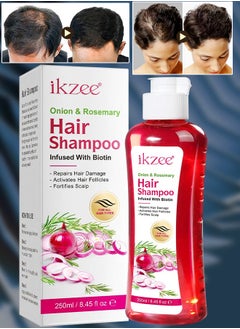 IKZEE 250ml Onion Rosemary Hair Shampoo with Biotin for Hair Growth Repairs Dry Damaged Hair Activates Hair Follicles Scalp Treatment Onion and Rosemary Hair Shampoo for Hair Regrowth  - Image 1