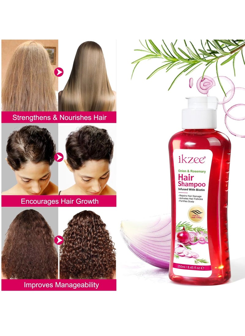 IKZEE 250ml Onion Rosemary Hair Shampoo with Biotin for Hair Growth Repairs Dry Damaged Hair Activates Hair Follicles Scalp Treatment Onion and Rosemary Hair Shampoo for Hair Regrowth  - Image 2