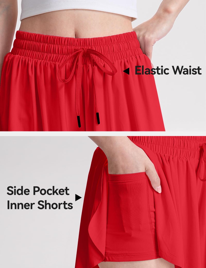 KEREDA Girls Flowy Shorts,Butterfly Shorts for Teen Girls with Spandex Liner 2-in-1 Kids Preppy Athletic Clothes 1 Pack 9-10Y (Red) - Image 4
