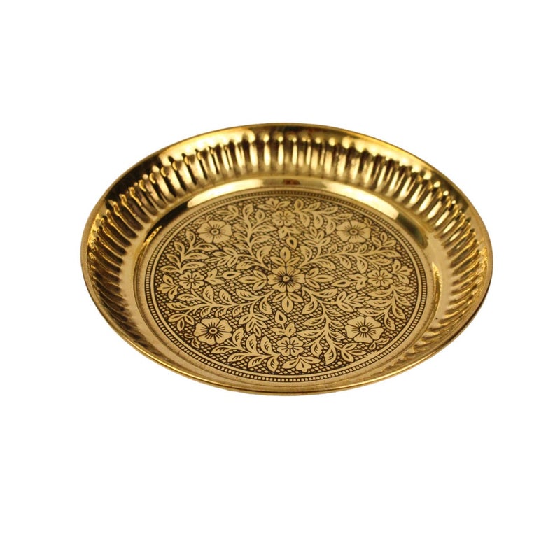 Putrika Traditional Handcrafted Brass Puja Pooja Thali Arati Bartan Thambulam Plate Engraved Designed Plate Designer Halwa Plate 13cm 1 - Image 1