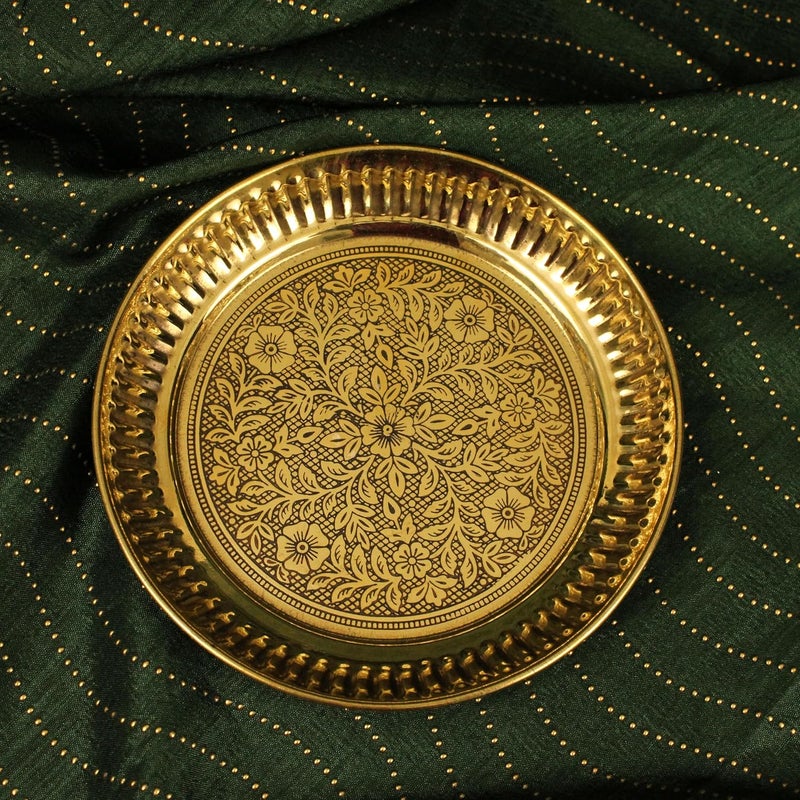 Putrika Traditional Handcrafted Brass Puja Pooja Thali Arati Bartan Thambulam Plate Engraved Designed Plate Designer Halwa Plate 13cm 1 - Image 4