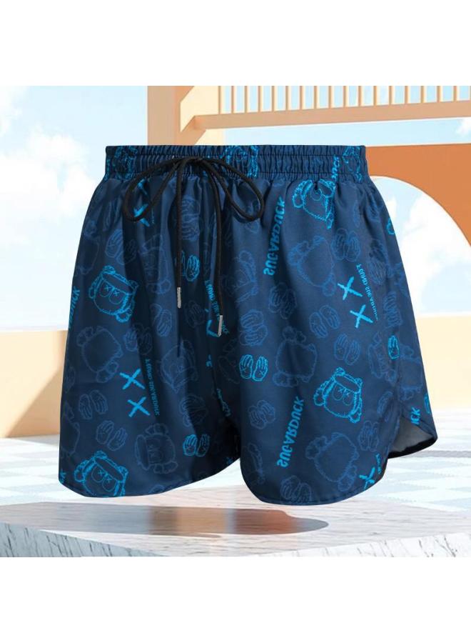 Loquat Swimming Trunks Men's 2023 Arrival Anti-embarrassment Boys Large Size Loose Swimming Equipment Quick-drying Hot Spring Beach Swimming Trunks-Color:Blue Covering Hands- - Image 1