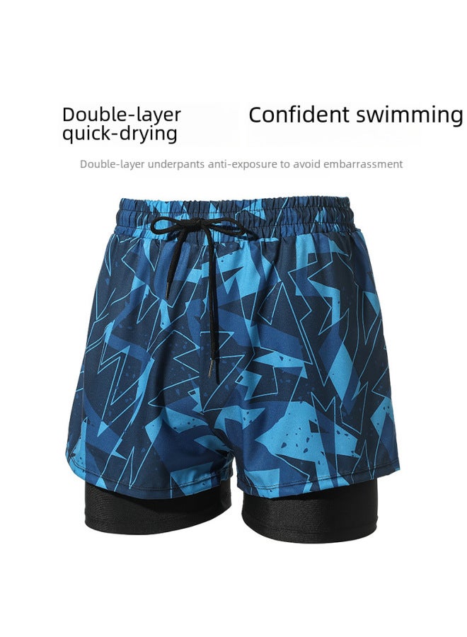 Loquat Swimming Trunks Men's 2023 Arrival Anti-embarrassment Boys Large Size Loose Swimming Equipment Quick-drying Hot Spring Beach Swimming Trunks-Color:Blue Covering Hands- - Image 4