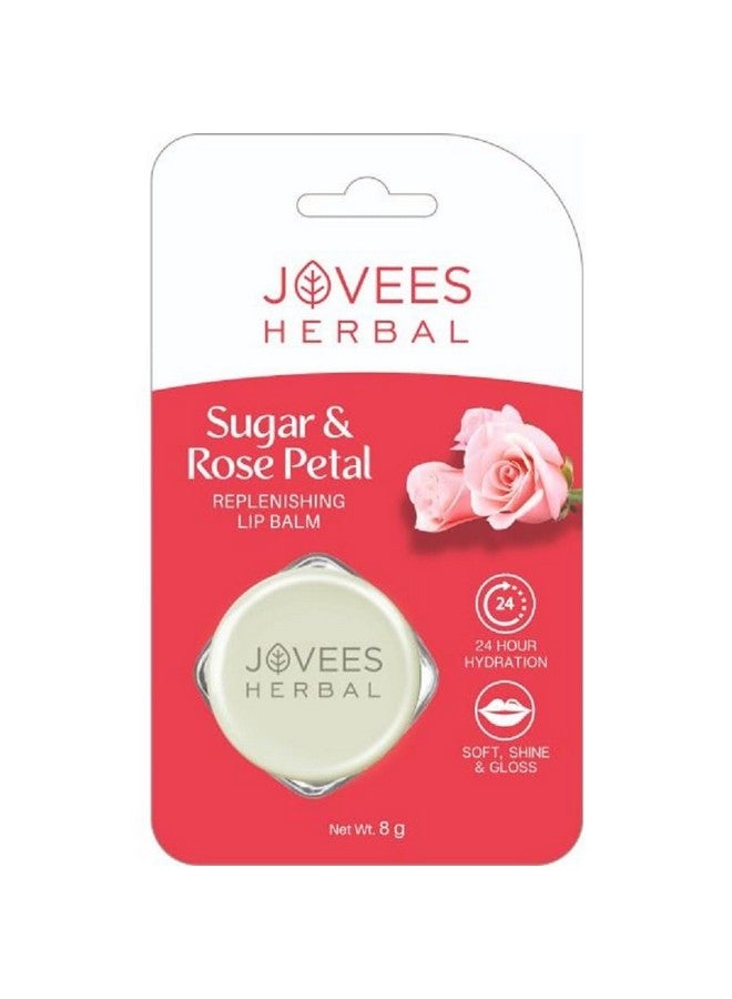 Jovees Herbal Sugar & Rose Petal Replenishing Lip Balm 24 Hour Hydration Rejuvenates Dry And Chapped Lips Gives Soft Shiny And Glossy Lips 8G - Image 1