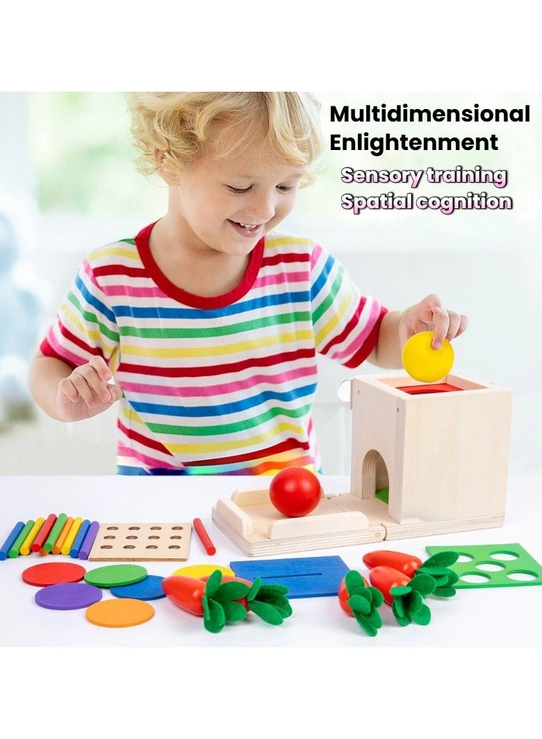general Children's wooden early education multi-functional coin box round ball target box stick pulling radish educational toys - Image 2