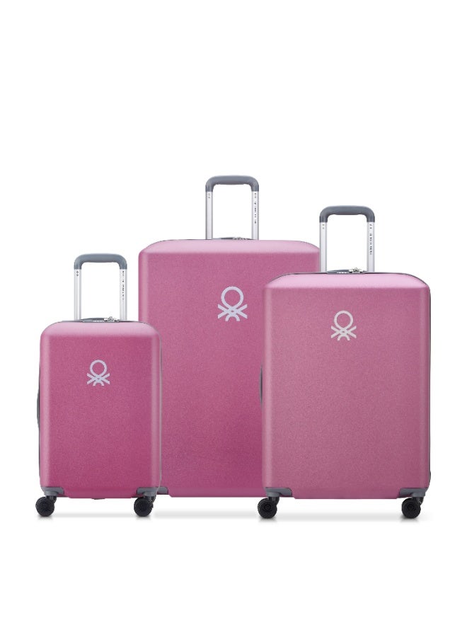 ديلسي حقيبة سفر صلبة بعجلات مزدوجة من يونايتد كولورز أوف بينيتون طقم 3 قطع (كبير + متوسط + صغير) مقاسات 55/70/82 سم – لون روز (وردي) - Image 1