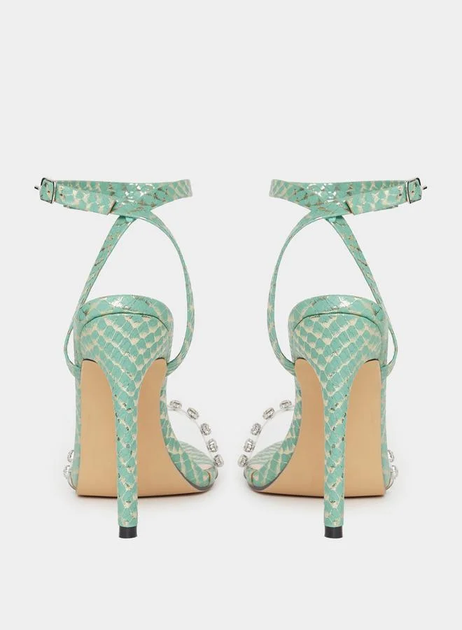 Take Two Embellished Transparent Strap Stiletto Heel Sandals by Styli