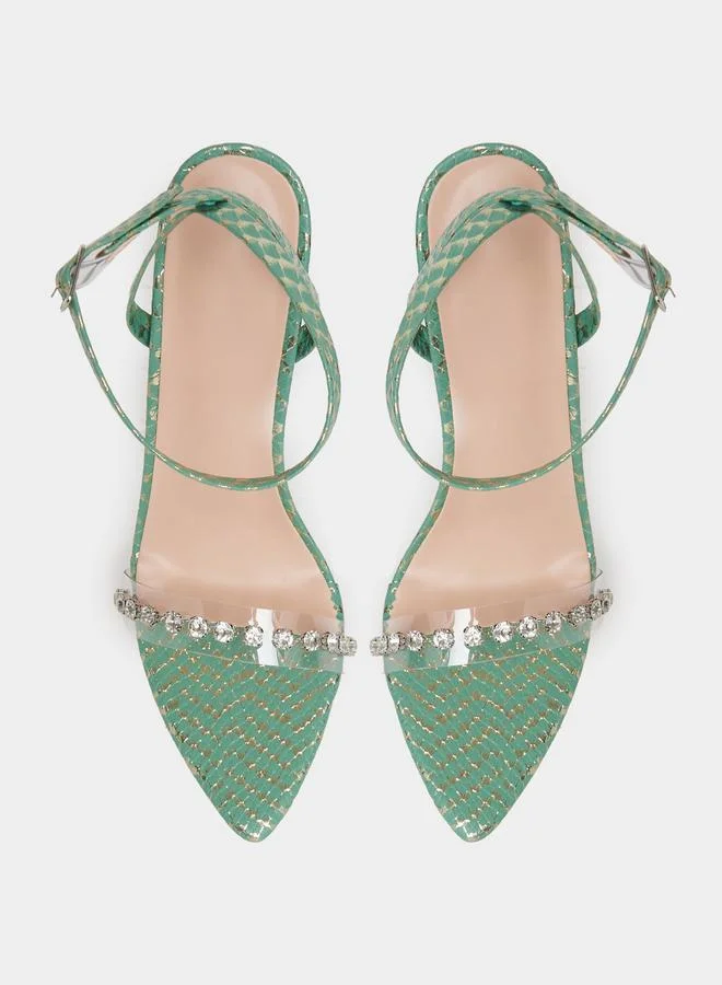 Take Two Embellished Transparent Strap Stiletto Heel Sandals by Styli