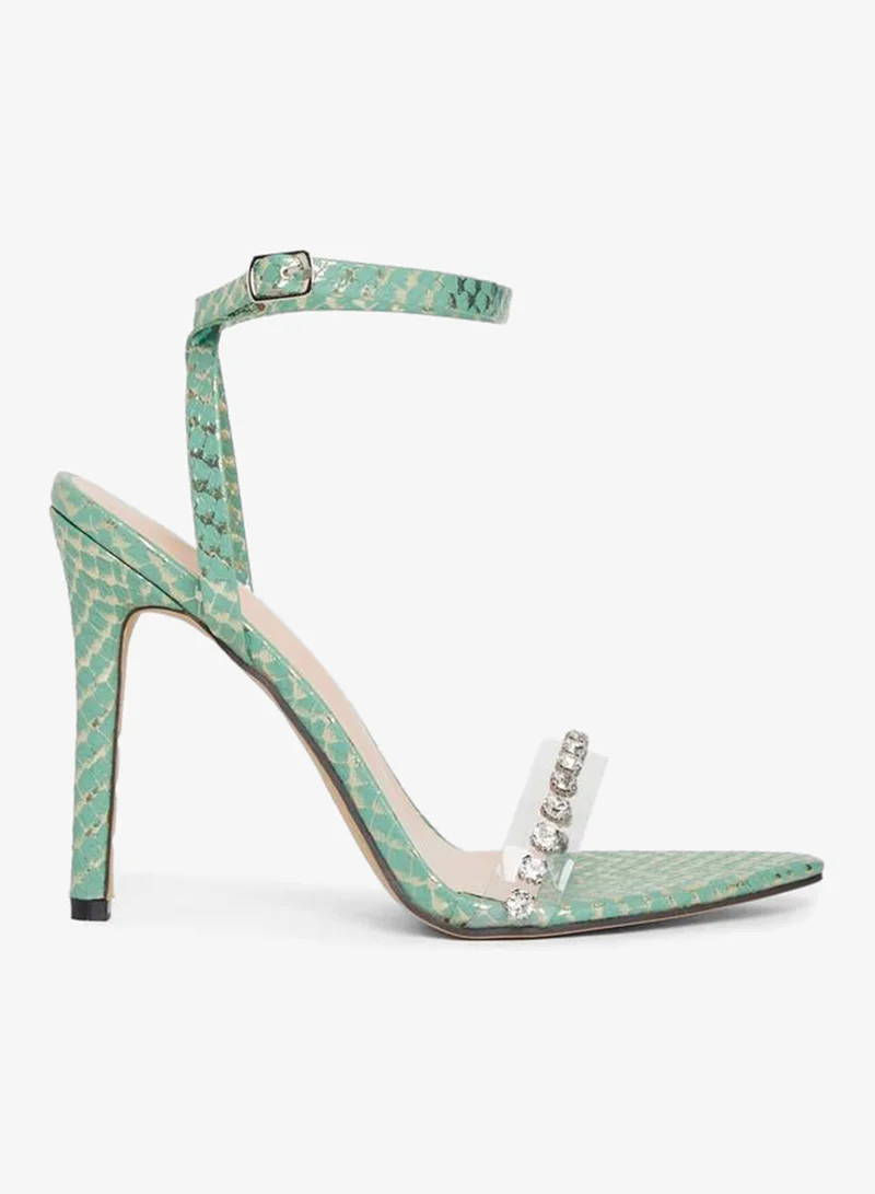 Take Two Embellished Transparent Strap Stiletto Heel Sandals by Styli