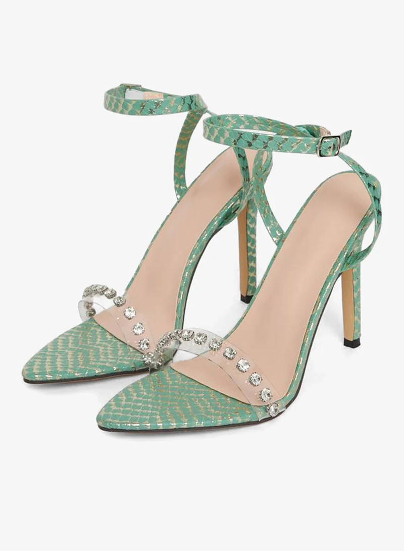 Take Two Embellished Transparent Strap Stiletto Heel Sandals by Styli