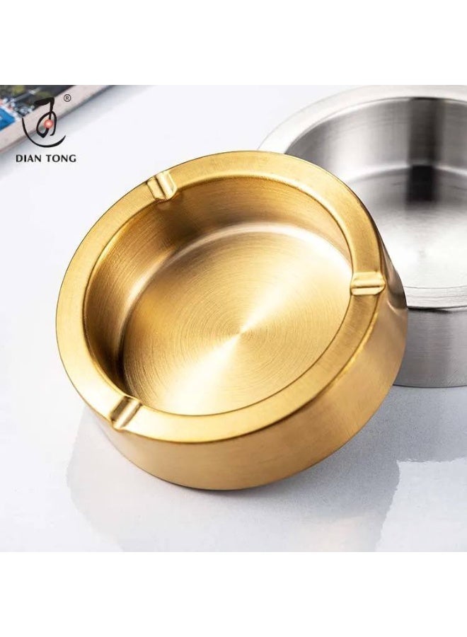 Round Metal Cigarette Ashtray in Gold Stainless Steel - Image 3