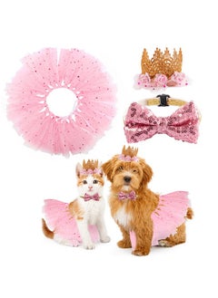 BINGPET Doggy Tutu Skirt Dog Cat Birthday Party Supplies,Cat Dogs Wedding Dresses With Bowtie And Dog Party Hats Princess Crown Hat Set,Sweet Gift For Small To Medium Dogs Cat  - Image 1