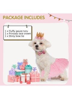 BINGPET Doggy Tutu Skirt Dog Cat Birthday Party Supplies,Cat Dogs Wedding Dresses With Bowtie And Dog Party Hats Princess Crown Hat Set,Sweet Gift For Small To Medium Dogs Cat  - Image 5