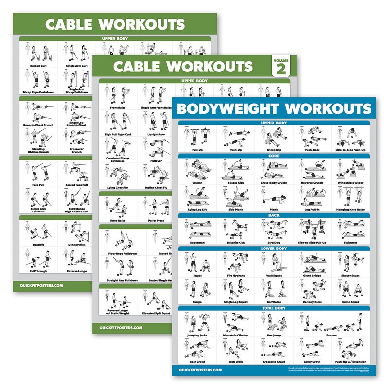 Palace Learning 3 Pack Cable Machine Workout Posters Volume 1 Volume 2 Bodyweight Exercise Chart LAMINATED 18 x 24 - Image 2