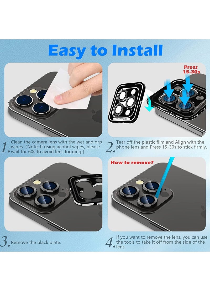 ELTRAZONE Camera Lens Protector for iPhone 14 Pro/iPhone 14 Pro Max, Alloy Metal Individual Ring, Anti Scratch HD Tempered Glass Lens Screen Protector Cover Film, Case Friendly, Black - Image 3