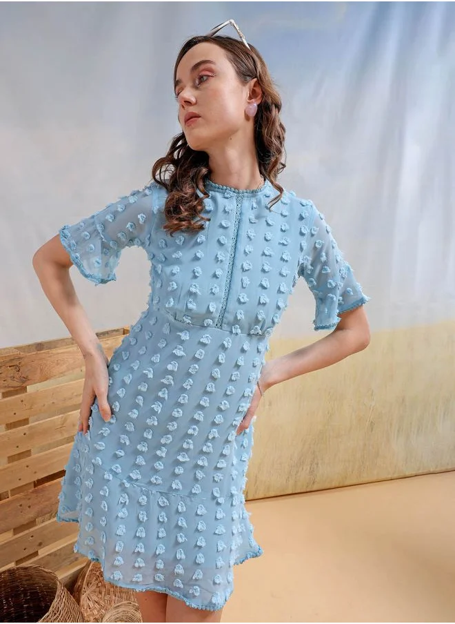 Freehand Women Fit and Flared Casual Textured Mini Dress