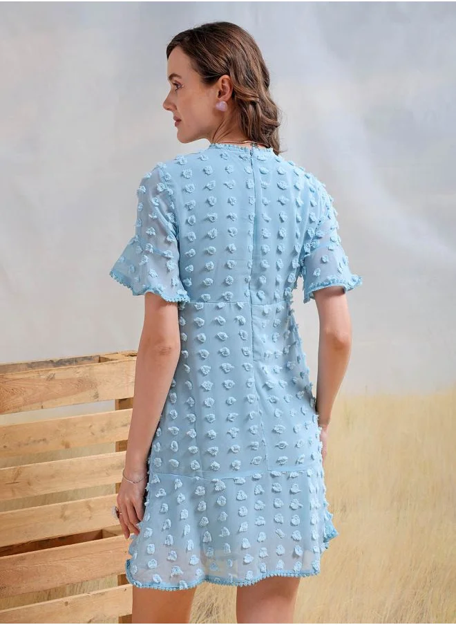 مرفوعة Women Fit and Flared Casual Textured Mini Dress