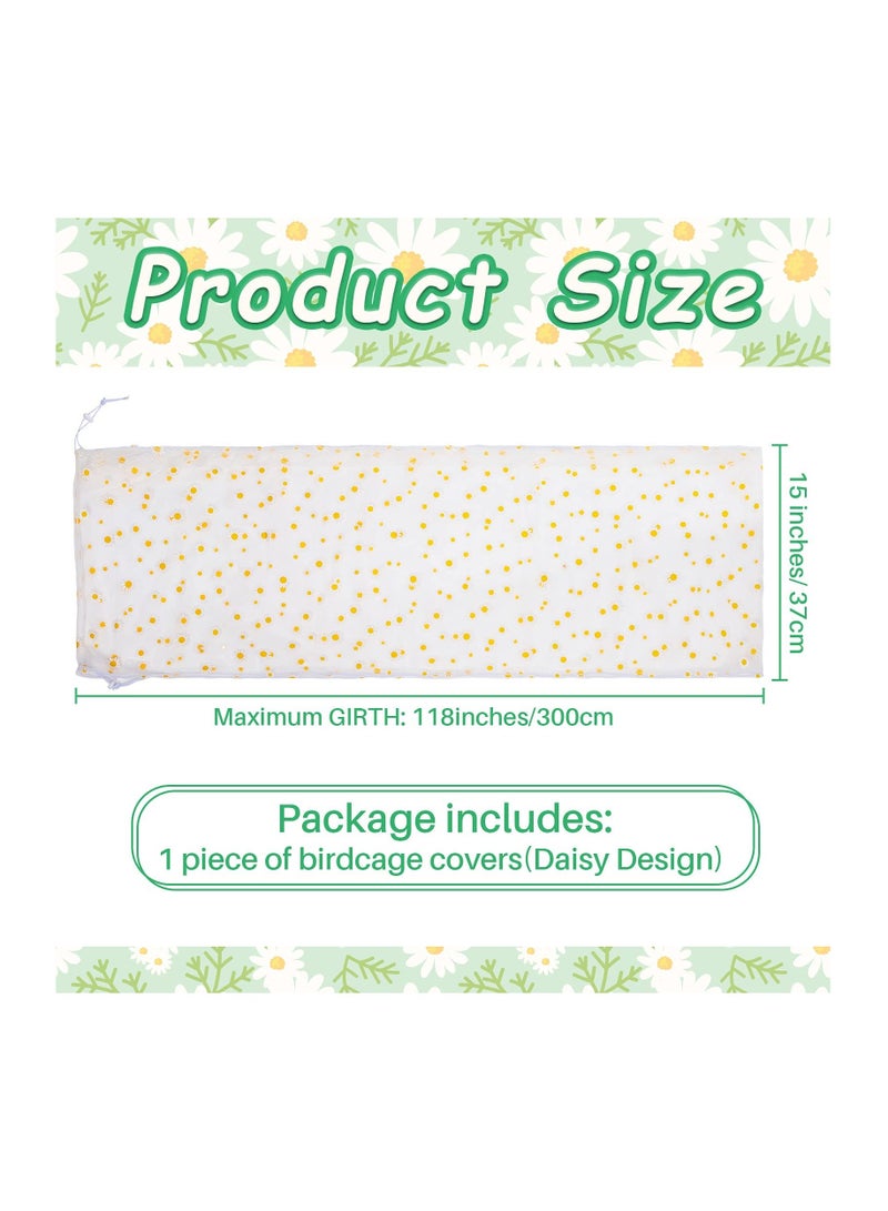 Excefore X-Large Bird Cage Cover Bird Cage Seed Catcher Bird Cage Liner Net Bird Cage Skirt Guard Birdcage ,adjustable Nylon Mesh Net for Parrot Parakeet Macaw Round Square Cage Daisy Design (White) - Image 2
