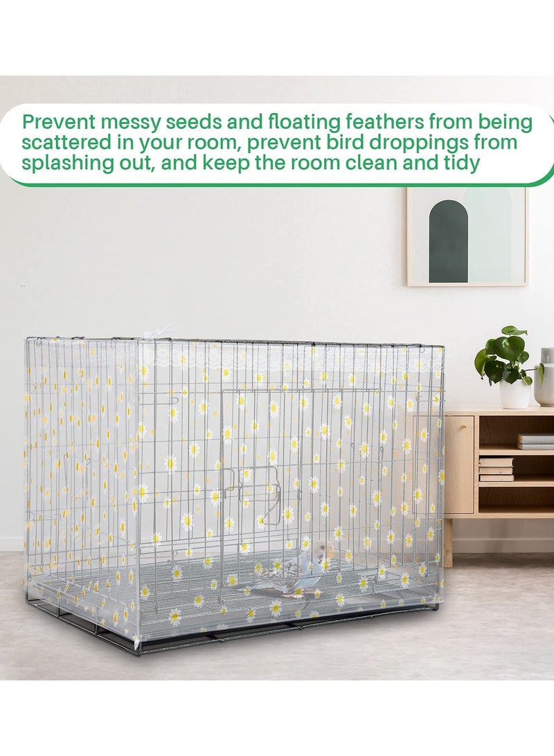 Excefore X-Large Bird Cage Cover Bird Cage Seed Catcher Bird Cage Liner Net Bird Cage Skirt Guard Birdcage ,adjustable Nylon Mesh Net for Parrot Parakeet Macaw Round Square Cage Daisy Design (White) - Image 4