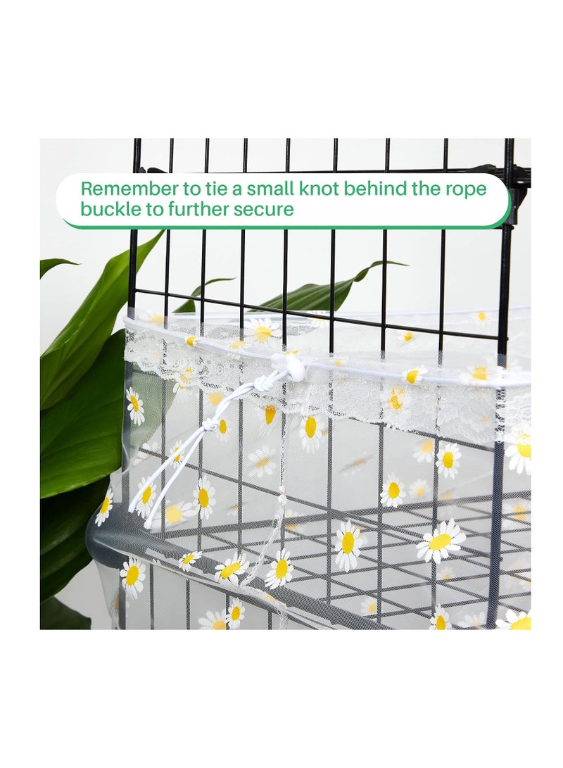 Excefore X-Large Bird Cage Cover Bird Cage Seed Catcher Bird Cage Liner Net Bird Cage Skirt Guard Birdcage ,adjustable Nylon Mesh Net for Parrot Parakeet Macaw Round Square Cage Daisy Design (White) - Image 5