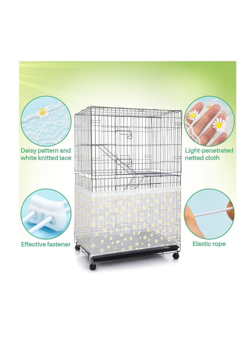 Excefore X-Large Bird Cage Cover Bird Cage Seed Catcher Bird Cage Liner Net Bird Cage Skirt Guard Birdcage ,adjustable Nylon Mesh Net for Parrot Parakeet Macaw Round Square Cage Daisy Design (White) - Image 3