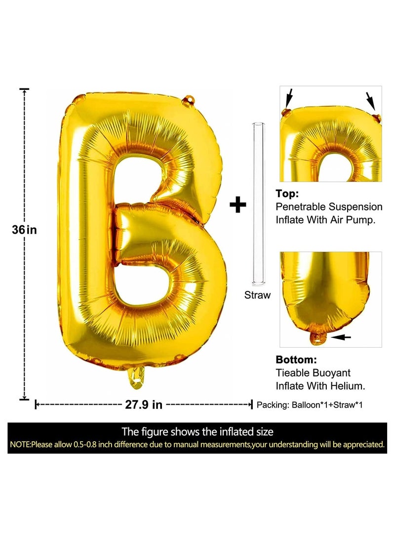 جولد إيدج بالونات هيليوم من رقائق معدنية ذهبية عملاقة مقاس 32 بوصة على شكل حرف B، بالون مايلر كبير واحد، مستلزمات تزيين حفلات أعياد الميلاد وحفلات استقبال المولود (ذهبي B) - Image 2