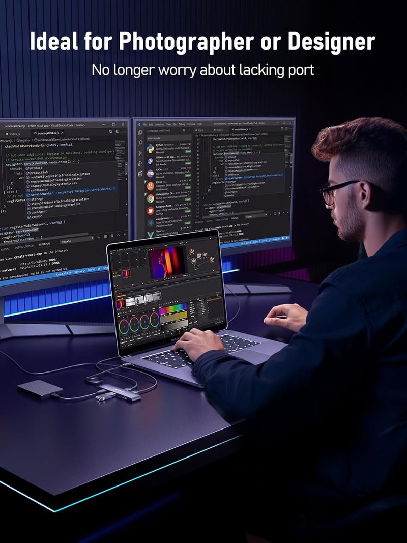 Lemorele محطة إرساء USB-C 12 في 1 تدعم الاتصال بشاشات مزدوجة/ثلاثية عبر 2×HDMI + VGA، 3×USB-A 3.2 Gen1، شحن PD بقوة 100 واط، فتحة بطاقة SD/TF، مناسبة لأجهزة Lenovo وSurface وMacBook - Image 3
