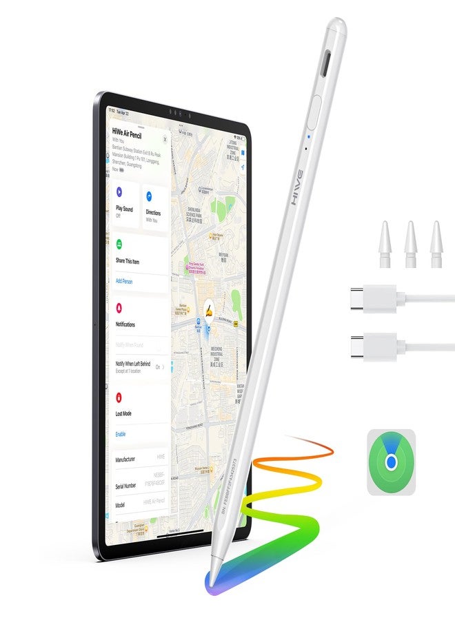 HiWe for iPad Pencil, Anti-Lost Stylus Pen for iPad Pro/iPad Air/iPad/iPad mini 2018-2025, Works with Apple Find My, with Shortcuts to Homepage & Multitasking, USB-C Wired Charge, White - Image 1