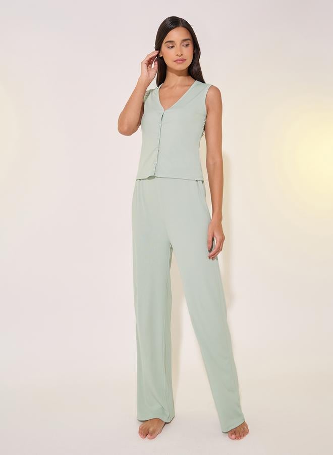 Take Two Rib Knit V-Neck Cami Top and Pyjama Set - Image 2