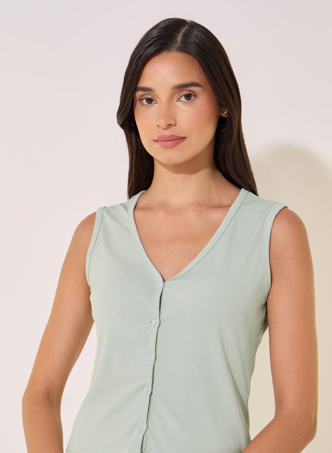 Take Two Rib Knit V-Neck Cami Top and Pyjama Set - Image 4