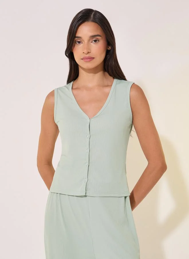 Take Two Rib Knit V-Neck Cami Top and Pyjama Set