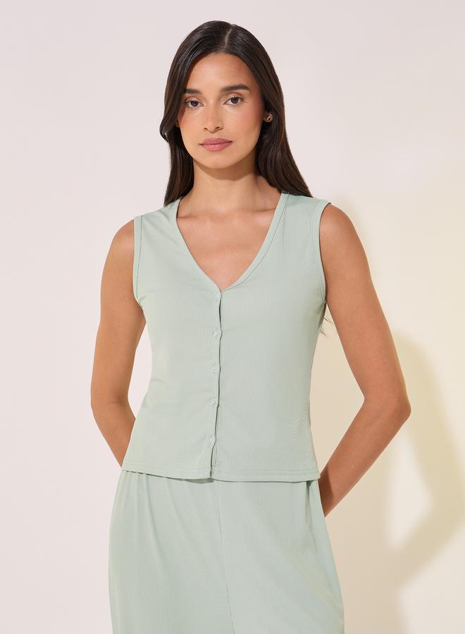 Take Two Rib Knit V-Neck Cami Top and Pyjama Set - Image 3