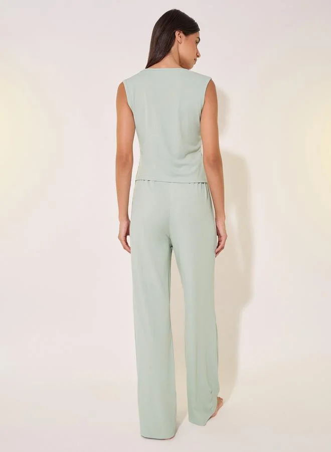 Take Two Rib Knit V-Neck Cami Top and Pyjama Set