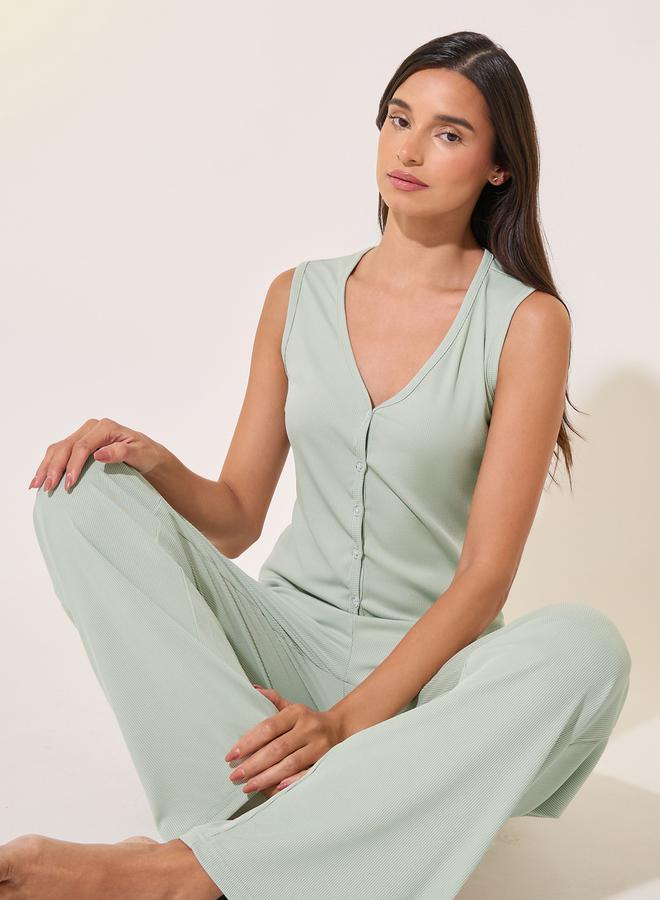 Take Two Rib Knit V-Neck Cami Top and Pyjama Set - Image 1