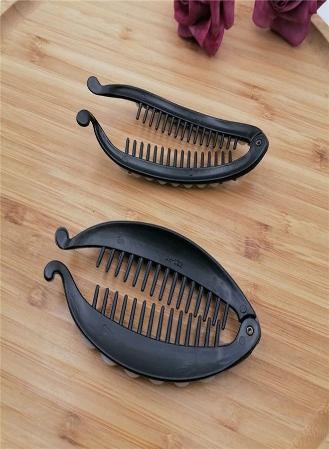 Luzen 3Pcs Faux Pearl Rhinestone French Banana Clip Ponytail Vertical Clip Hair Clincher Hair Comb Fishtail Clip Grips Clamp Headwear Styling Hair Accessories for Women Teen Girls, Black - Image 4