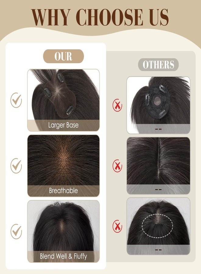 S-noilite Hair Toppers for Women no Bangs Human Hair 360°3D Cover Clip in Short Topper Hairpieces for Women Dark Brown - Image 5