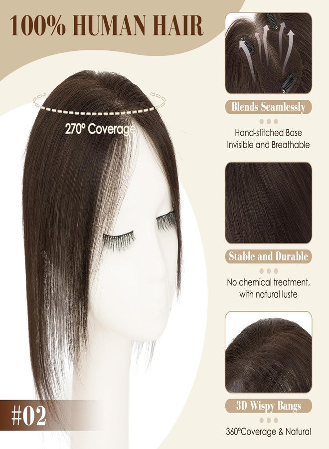 S-noilite Hair Toppers for Women no Bangs Human Hair 360°3D Cover Clip in Short Topper Hairpieces for Women Dark Brown - Image 3
