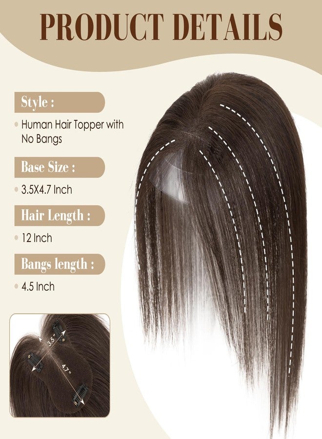 S-noilite Hair Toppers for Women no Bangs Human Hair 360°3D Cover Clip in Short Topper Hairpieces for Women Dark Brown - Image 2