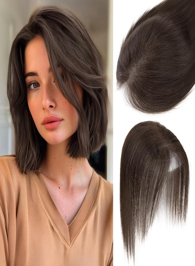 S-noilite Hair Toppers for Women no Bangs Human Hair 360°3D Cover Clip in Short Topper Hairpieces for Women Dark Brown - Image 1