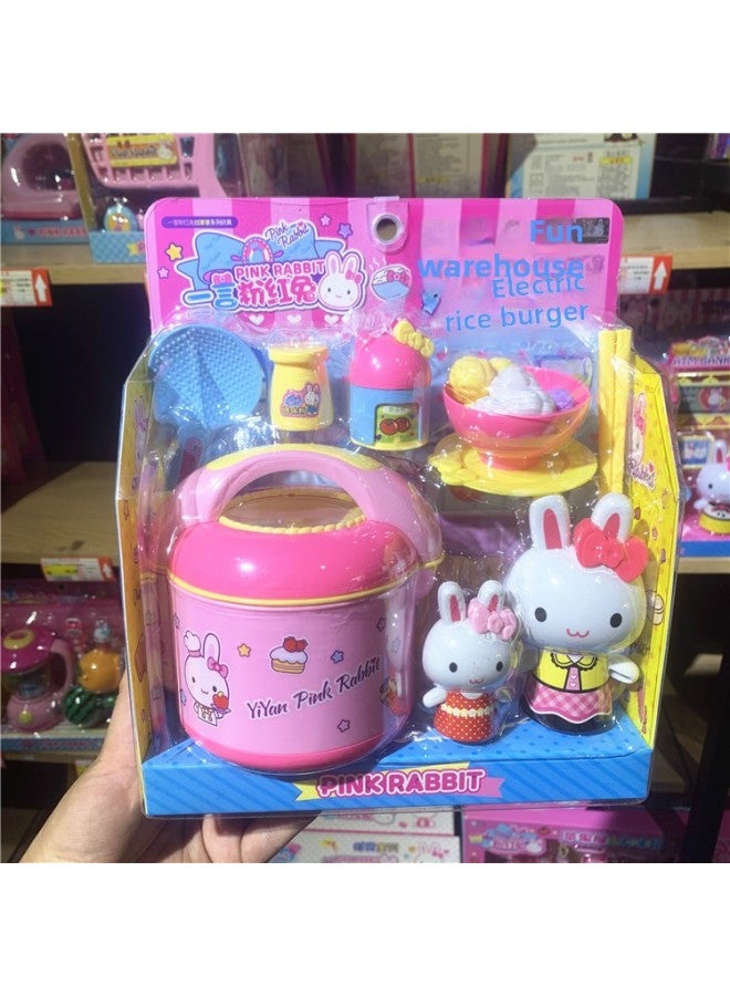 Yiyan Pink Rabbit Simulation Washing Machine Play House Toy Children Girl Girl Kitchen Teapot Educational Double Door-Color:YY37008 Rice Cooker - Image 1