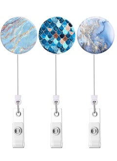 KASTWAVE 3 Pcs Nurse Badge Reel Retractable Badge Holder Badge Reel Holder Cute Nursing Name ID Card Supplies Badge Holders with Alligator Clip for Office Worker Nurse Doctor Teacher(Marble Pattern)  - Image 1