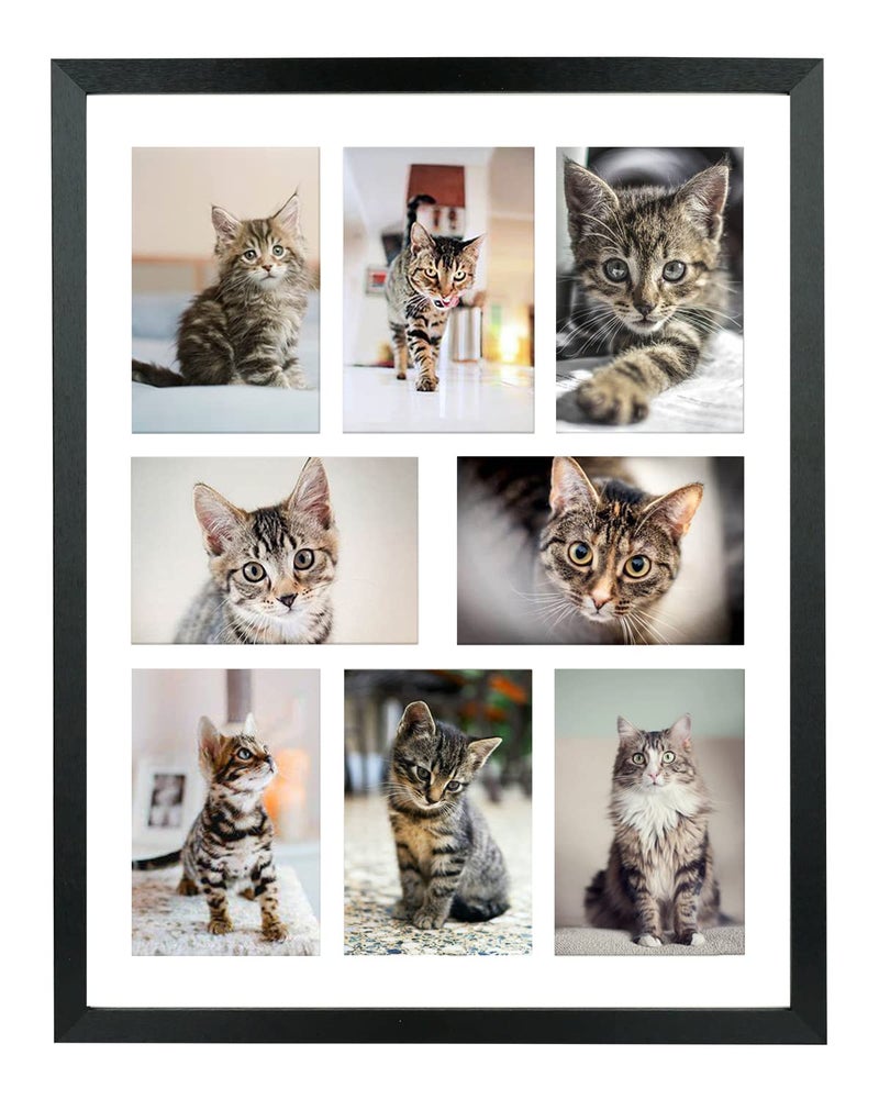 LTYHHK 4x6 Collage Picture Frame 8 Openings Solid Wood Displays 8 Opening 4x6 with Mat or 16x20 Inch without Mat Collage Photo Frames Black Family Picture Frame MultiPhoto Set LMK05a