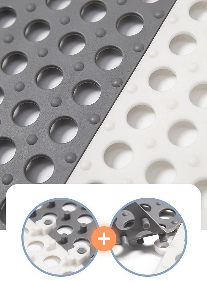 Arabest Shower Mat Floor Mat Bathroom Mat 12-Piece Interlocking Anti-Slip Bathroom Floor Mat Tiles, 30 x 30cm Each, Quick Drain Modular Shower Mats with Drainage Holes, Cuttable Non-Slip Flooring for Shower, Bathroom and Wet Areas, Grey & White - Image 4